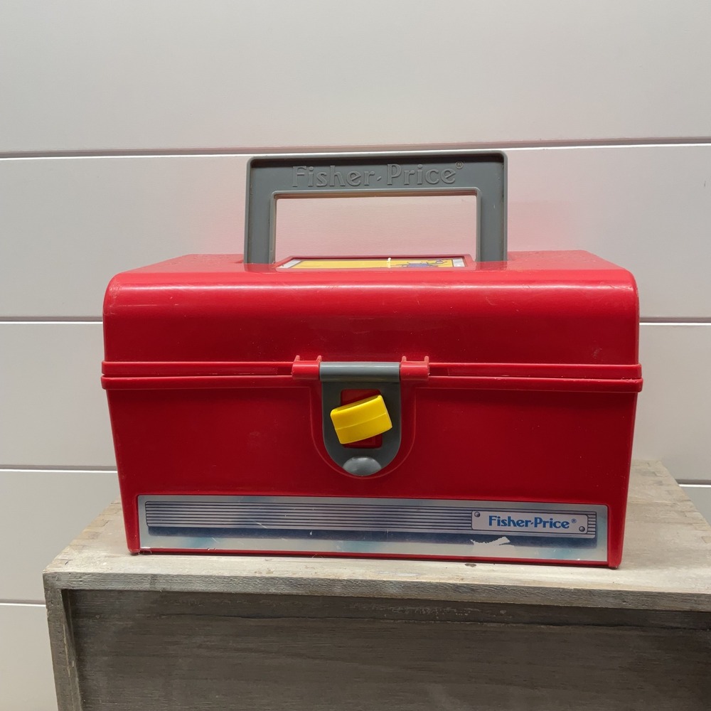 Vintage Fisher-Price Red Toy Tool Box Set 9164 with Hammer Saw Pliers Plane